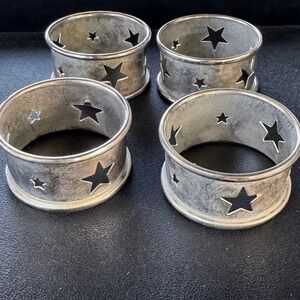 VTG Pewter Star Napkin Rings Set of‎ 4 Cutout Star Design Table Decor Dinner